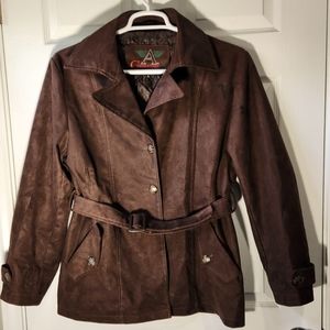 A Collezioni chocolate brown leather suede jacket coat women's size XL